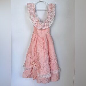 Vintage Roberta 1930’s Victorian Pink with Lace Off the Shoulder Maxi Dress